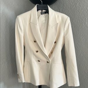 Zara Off-White Double-Breasted Blazer with Gold Buttons